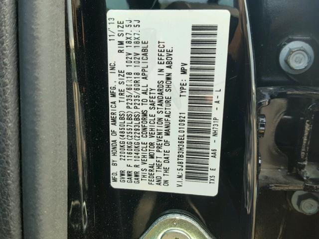 5J8TB3H36EL010921 - 2014 ACURA RDX BASE BLACK photo 10