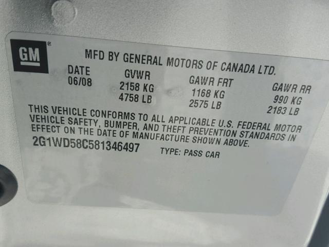 2G1WD58C581346497 - 2008 CHEVROLET IMPALA SUP SILVER photo 10