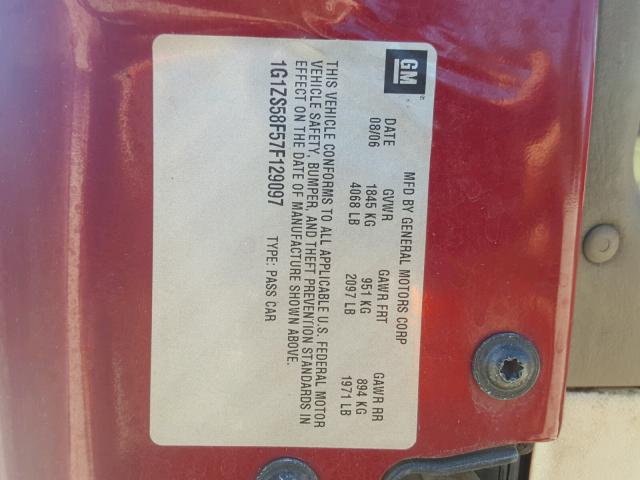 1G1ZS58F57F129097 - 2007 CHEVROLET MALIBU LS მუქწითელი ფოტო 10