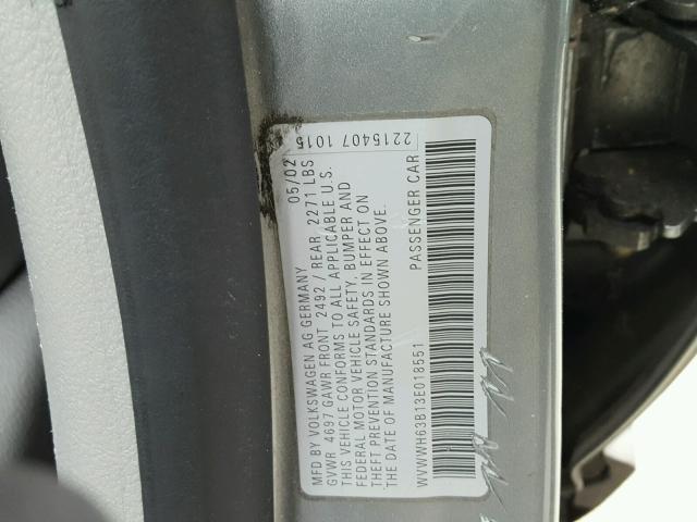 WVWWH63B13E018551 - 2003 VOLKSWAGEN PASSAT GLX 银色 照片 10
