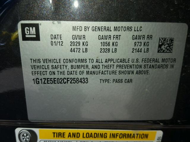 1G1ZE5E02CF258433 - 2012 CHEVROLET MALIBU LTZ 灰色 照片 10