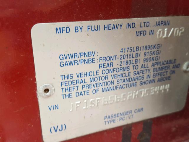 JF1SF65652H753444 - 2002 SUBARU FORESTER S Qırmızı foto 10