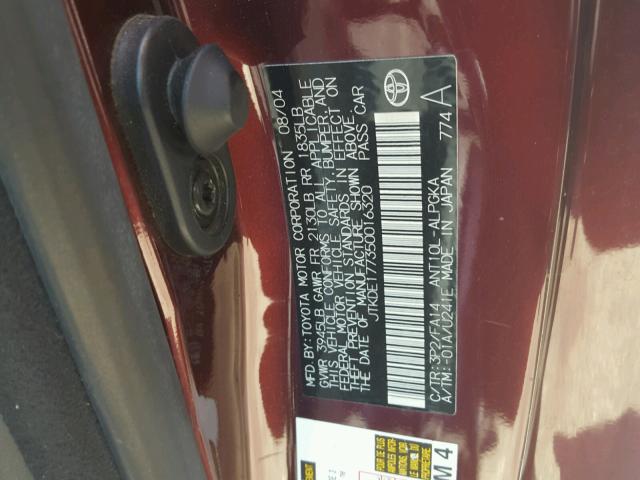 JTKDE177350016320 - 2005 TOYOTA SCION TC 紫色 照片 10