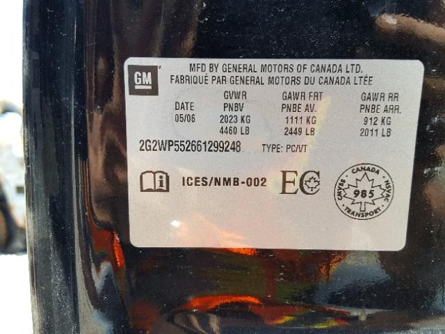 2G2WP552661299248 - 2006 PONTIAC GRAND PRIX BLACK photo 10