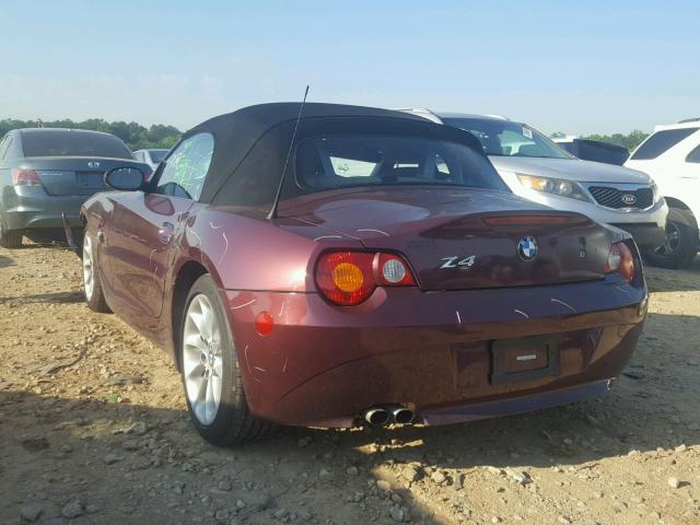 4USBT335X4LS53253 - 2004 BMW Z4 2.5 BURGUNDY photo 3