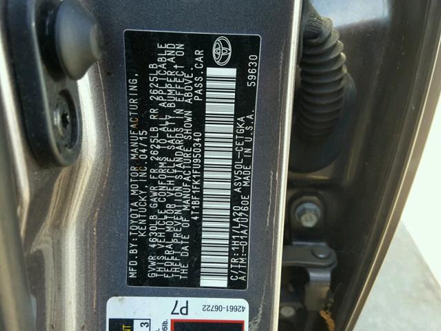 4T1BF1FK1FU950340 - 2015 TOYOTA CAMRY LE GRAY photo 10