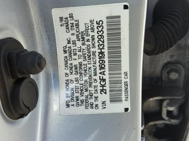 2HGFA16919H329335 - 2009 HONDA CIVIC EXL Gümüş foto 10