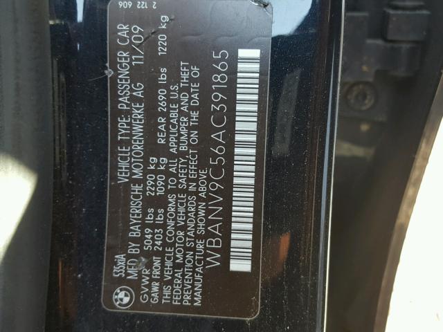 WBANV9C56AC391865 - 2010 BMW 535 XI BLACK photo 10