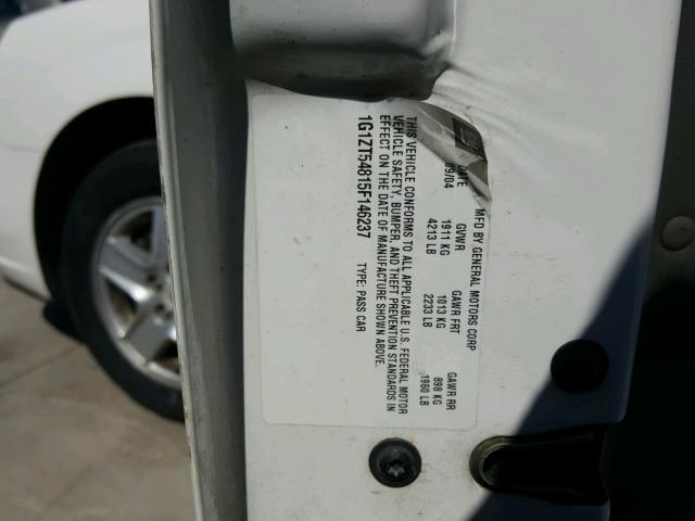 1G1ZT54815F146237 - 2005 CHEVROLET MALIBU LS 白色 照片 10