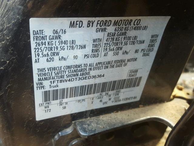1FT8W4DT3GED36364 - 2016 FORD F450 SUPER CHARCOAL photo 10
