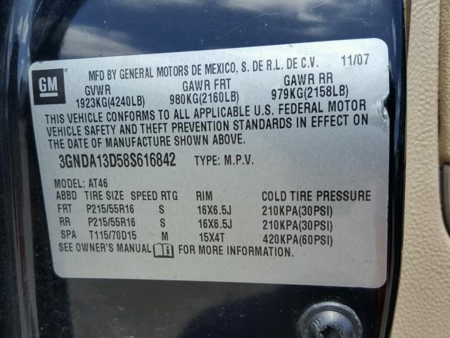 3GNDA13D58S616842 - 2008 CHEVROLET HHR LS BLACK photo 10