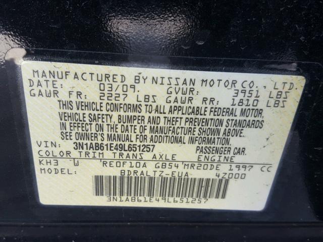 3N1AB61E49L651257 - 2009 NISSAN SENTRA 2.0 BLACK photo 10