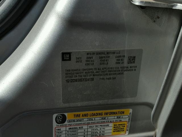 1G1ZC5E00CF334138 - 2012 CHEVROLET MALIBU 1LT 银色 照片 10