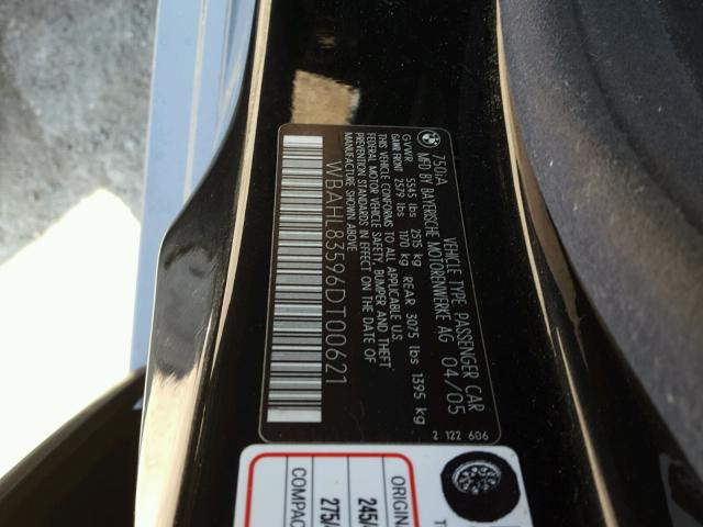 WBAHL83596DT00621 - 2006 BMW 750 I BLACK photo 10