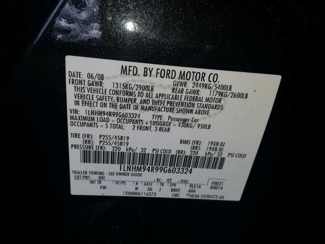 1LNHM94R99G603324 - 2009 LINCOLN MKS BLACK photo 10