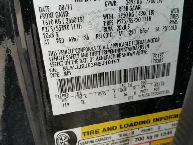 5LMJJ2J53BEJ10157 - 2011 LINCOLN NAVIGATOR BLACK photo 10