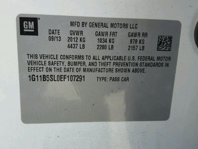 1G11B5SL0EF107291 - 2014 CHEVROLET MALIBU LS თეთრი ფოტო 10