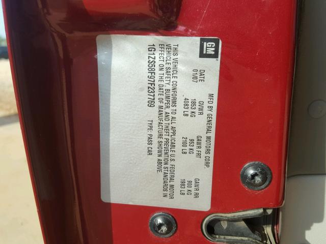 1G1ZS58F97F237769 - 2007 CHEVROLET MALIBU LS წითელი ფოტო 10