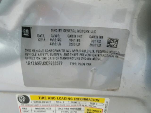 1G1ZA5EU2CF233577 - 2012 CHEVROLET MALIBU LS 银色 照片 10