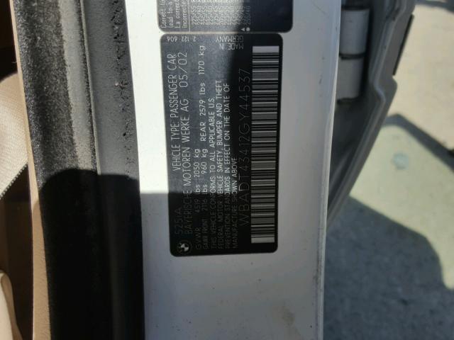 WBADT43412GY44537 - 2002 BMW 525 I AUTO WHITE photo 10