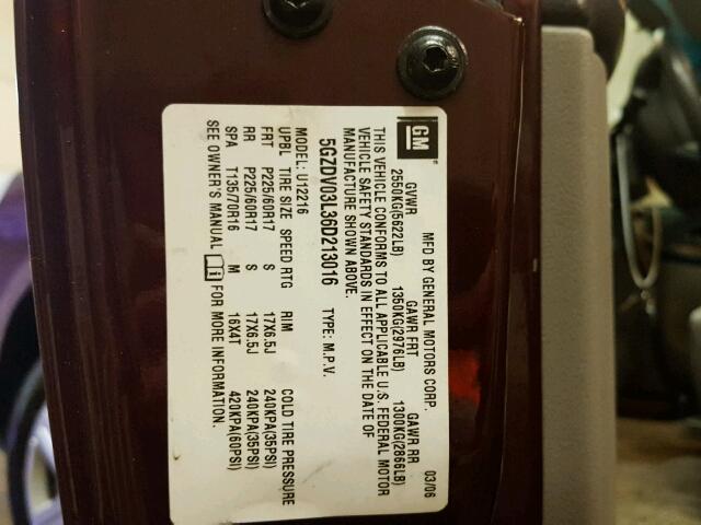 5GZDV03L36D213016 - 2006 SATURN RELAY 2 MAROON photo 10