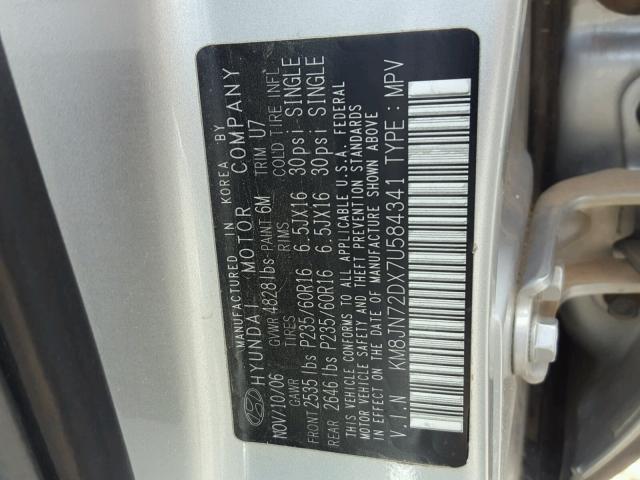 KM8JN72DX7U584341 - 2007 HYUNDAI TUCSON SE GRAY photo 10