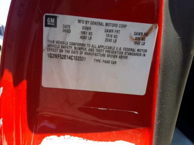 1G2NF52E14C102331 - 2004 PONTIAC GRAND AM S Qırmızı foto 10