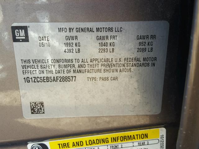 1G1ZC5EB5AF288577 - 2010 CHEVROLET MALIBU 1LT 灰色 照片 10