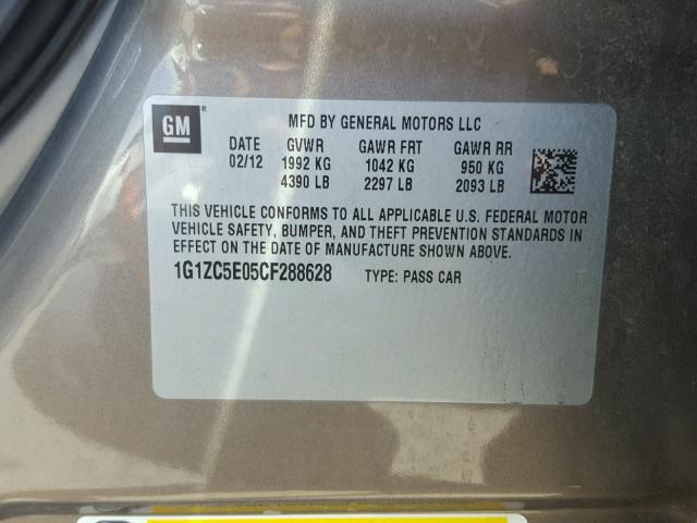 1G1ZC5E05CF288628 - 2012 CHEVROLET MALIBU 1LT BROWN photo 10