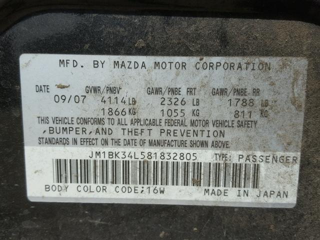 JM1BK34L581832805 - 2008 MAZDA SPEED 3 GRAY photo 10