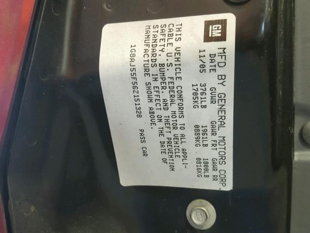 1G8AJ55F56Z151328 - 2006 SATURN ION LEVEL RED photo 10