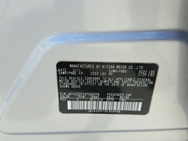 JN1AZ0CP1BT000998 - 2011 NISSAN LEAF SV SILVER photo 10