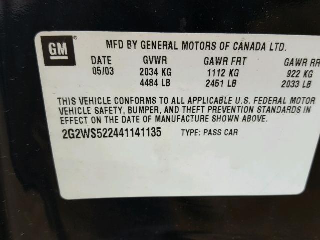 2G2WS522441141135 - 2004 PONTIAC GRAND PRIX BLACK photo 10