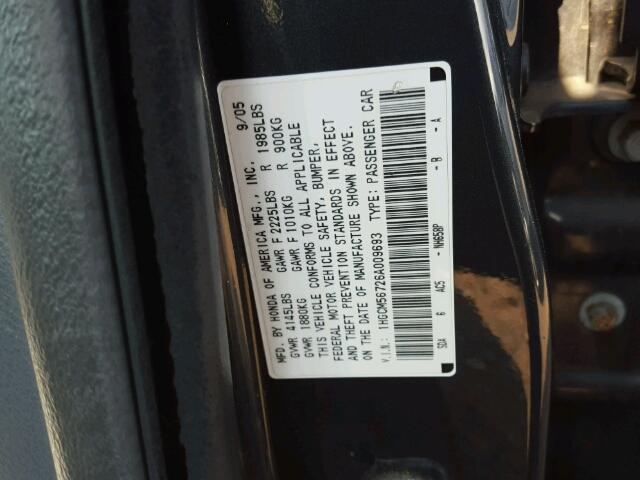 1HGCM56726A009693 - 2006 HONDA ACCORD EX GRAY photo 10