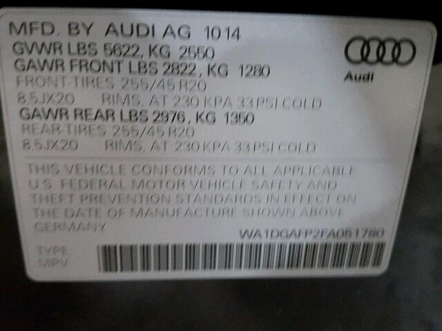 WA1DGAFP2FA051780 - 2015 AUDI Q5 PREMIUM BLACK photo 10