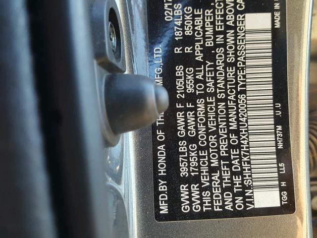 SHHFK7H4XHU420056 - 2017 HONDA CIVIC SPOR GRAY photo 10