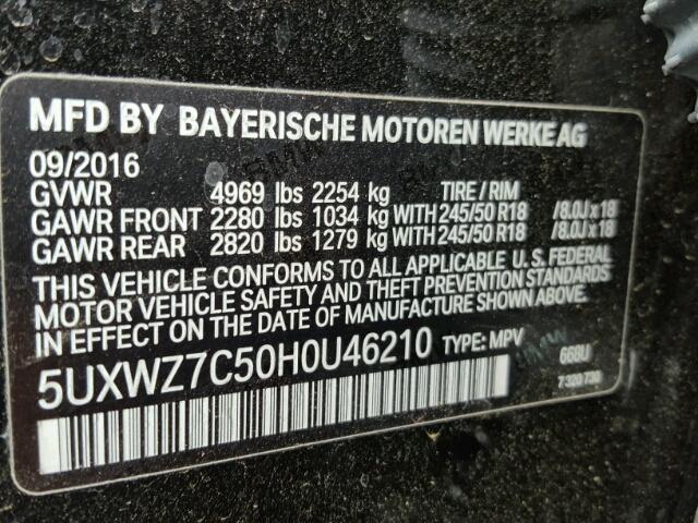 5UXWZ7C50H0U46210 - 2017 BMW X3 SDRIVE2 BLACK photo 10