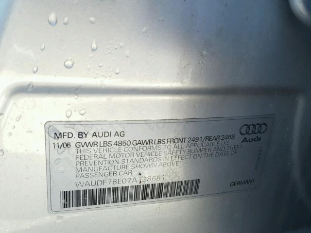 WAUDF78E07A138681 - 2007 AUDI A4 2.0T QU SILVER photo 10