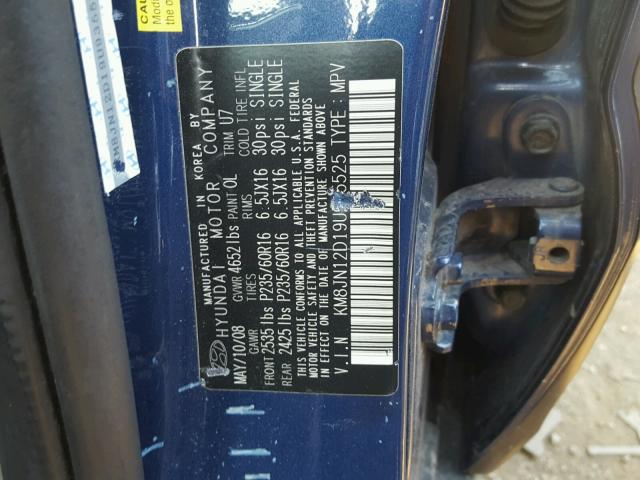 KM8JN12D19U935525 - 2009 HYUNDAI TUCSON SE BLUE photo 10