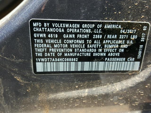 1VWDT7A34HC068982 - 2017 VOLKSWAGEN PASSAT R-L GRAY photo 10