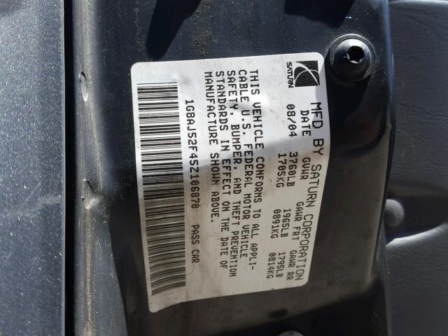 1G8AJ52F45Z106870 - 2005 SATURN ION LEVEL GRAY photo 10