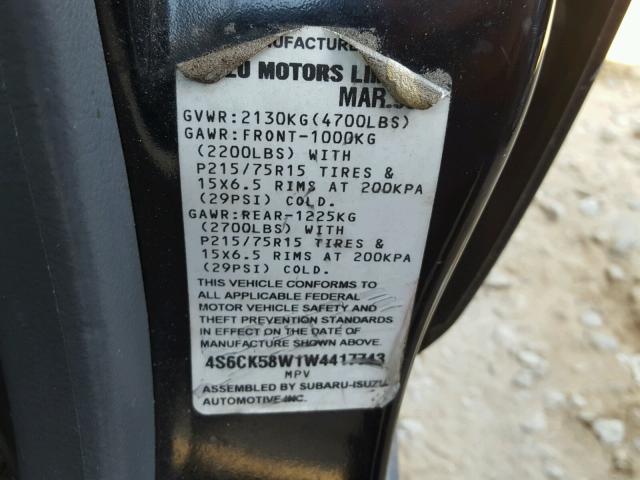 4S6CK58W1W4417743 - 1998 HONDA PASSPORT E BLACK photo 10