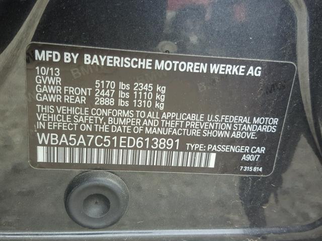 WBA5A7C51ED613891 - 2014 BMW 528 XI BLACK photo 10