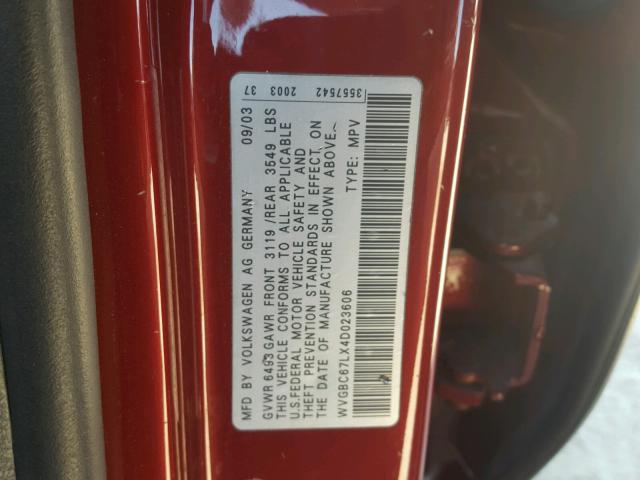 WVGBC67LX4D023606 - 2004 VOLKSWAGEN TOUAREG 3. RED photo 10