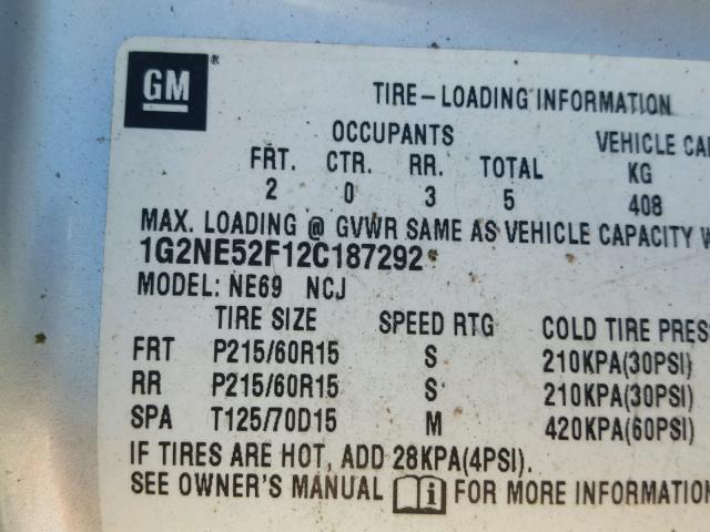 1G2NE52F12C187292 - 2002 PONTIAC GRAND AM S 银色 照片 10