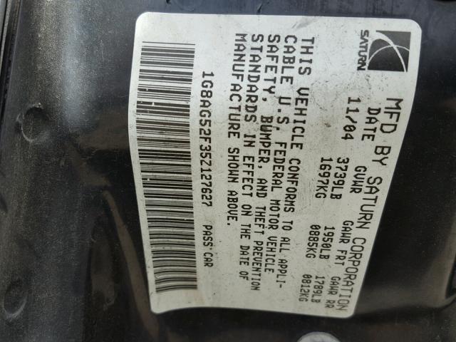 1G8AG52F35Z127627 - 2005 SATURN ION LEVEL SILVER photo 10