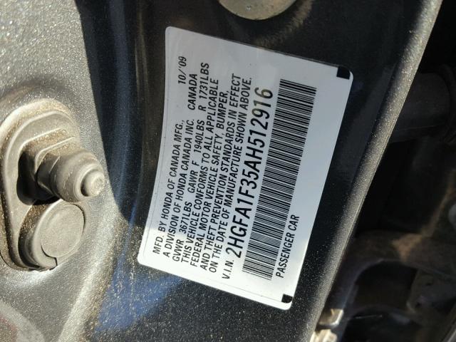 2HGFA1F35AH512916 - 2010 HONDA CIVIC VP CHARCOAL photo 10