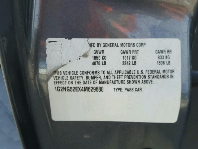 1G2NG52EX4M629680 - 2004 PONTIAC GRAND AM S CHARCOAL photo 10