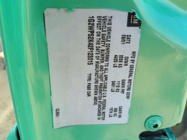 1G2WP52K42F123015 - 2002 PONTIAC GRAND PRIX GREEN photo 10