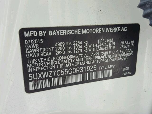 5UXWZ7C55G0R31926 - 2016 BMW X3 SDRIVE2 WHITE photo 10